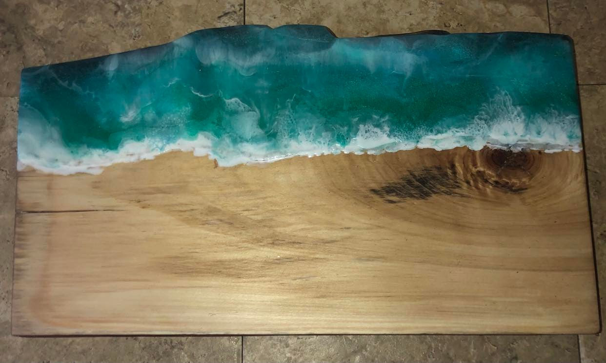 ****SOLD!!!!!!!!  Large Beach Board Epoxy Art Charcuterie/Serving Board